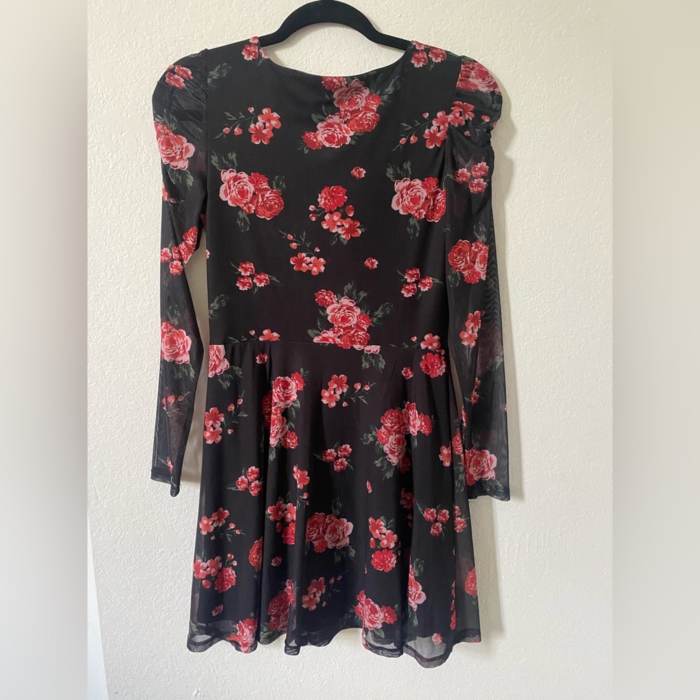 Mesh Long sleeve Mini Dress Black with Red Roses Used twice Excellent condition - Picture 3 of 4